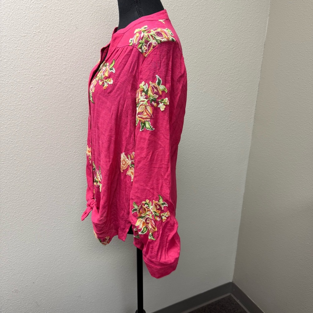 Figueroa & Flower Pink Embroidered Boho Button Blouse Large - Picture 4 of 9